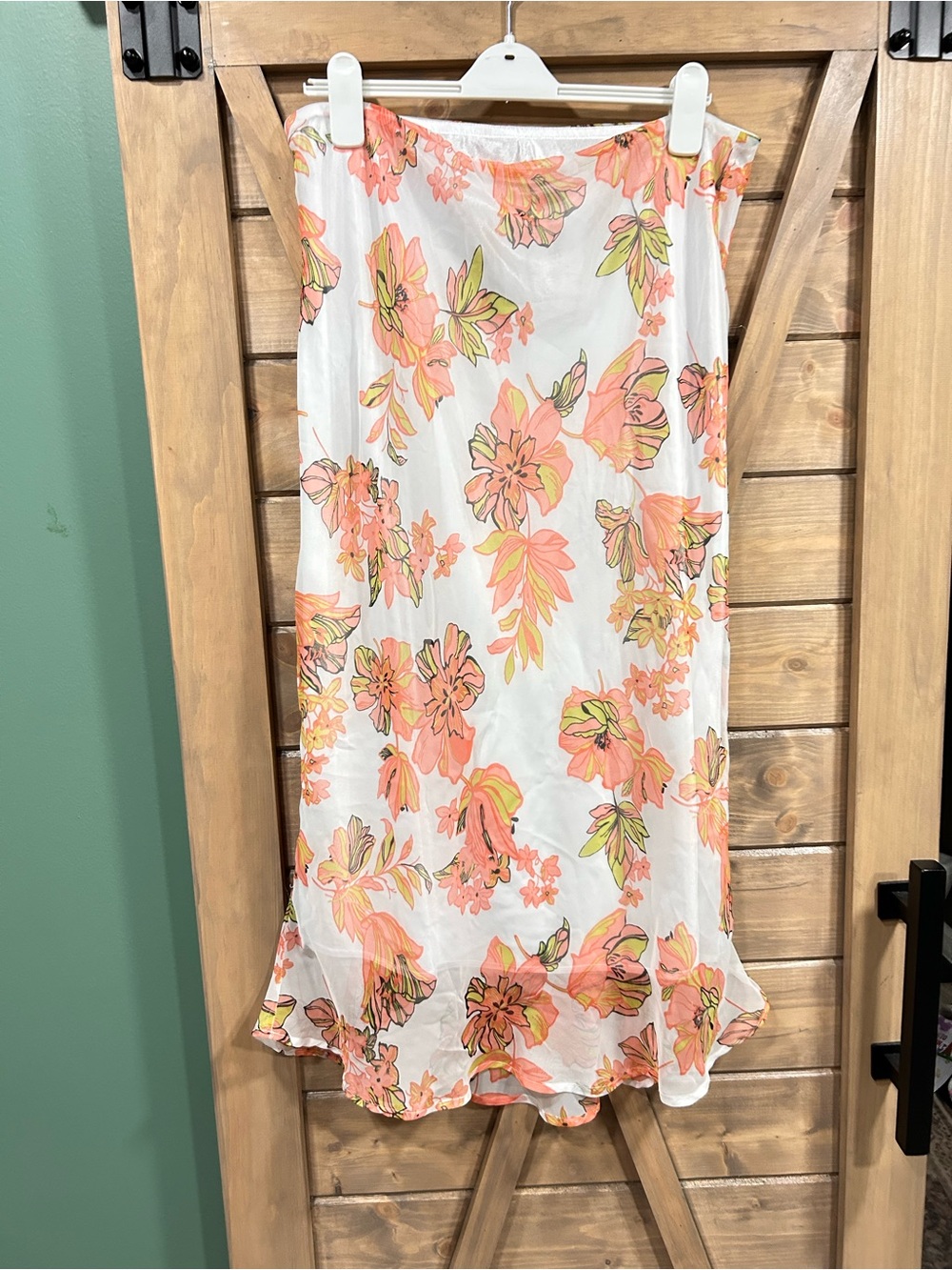 Cato White Midi Skirt with Peach Floral Print